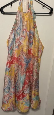 Vestido Ralph Lauren Etiqueta Púrpura Talla 8 Seda Floral Paisley Halter Volantes Espalda Foto 1 de 4