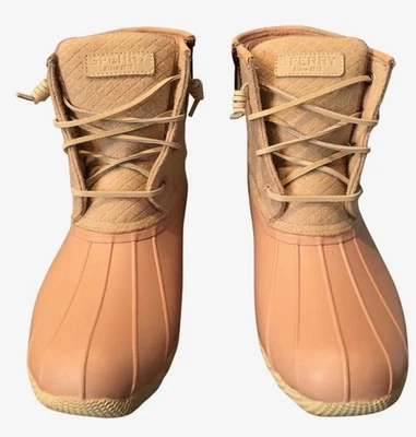 Sperry Duck Boots 7.5 M Women's Pink Saltwater Canvas Rubber Lace Tie - Image 1 of 4