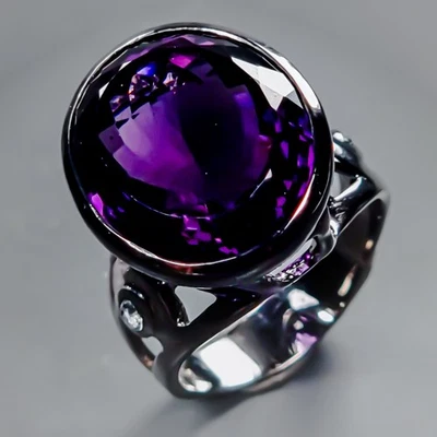 Anillo de amatista natural hecho a mano de 28 quilates de plata de ley 925 talla 8/R429269 Foto 1 de 4