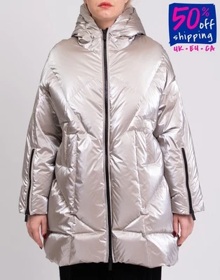 RRP€529 HETREGO' Judith Down Quilted Coat IT40 US4 UK8 S Beige Water Repellent - Image 1 of 4