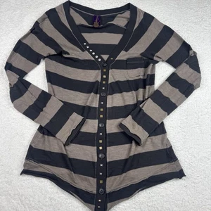 Cárdigan a Rayas Free People Rockin Rugby Talla Grande Gris Negro Tachuelas - Imagen 1 de 7