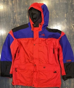 Vintage THE NORTH FACE EXTREME GEAR SHELL JACKET XL w HOOD RED & BLUE - Picture 1 of 7
