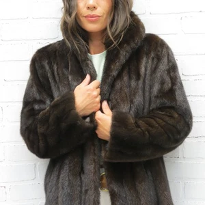 LADIES real DEEP DARK MAHOGANY MINK FUR stroller length FUR JACKET medium fit - Picture 1 of 8