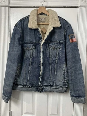 Chaqueta de Camionero Polo Ralph Lauren Denim Forrada Sherpa Bandera Americana Para Hombres Talla M Foto 1 de 4