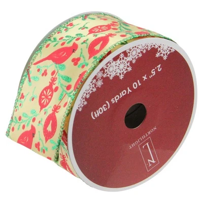 Northlight 12 Orange with Red Cardinals Wired Christmas Ribbon Spools - Image 1 of 3