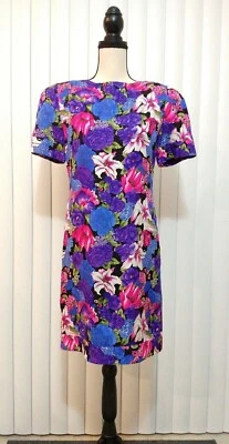 VINTAGE Saks Fifth Avenue 100% Silk Floral Vintage 80s Dress SZ 4 B9 - Image 1 of 4