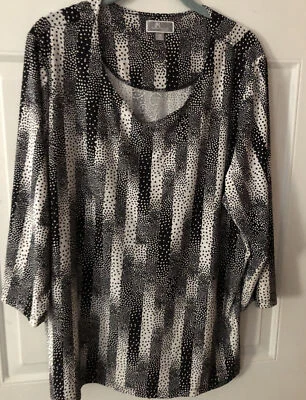 Camiseta túnica para mujer JM Collection 2 XL suéter blanco y negro manga 3/4 Foto 1 de 3