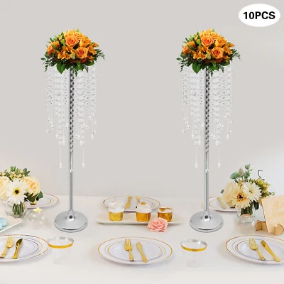 10 soportes de flores de cristal 75 cm soporte de flores decoración de mesa de boda plateado Foto 1 de 4