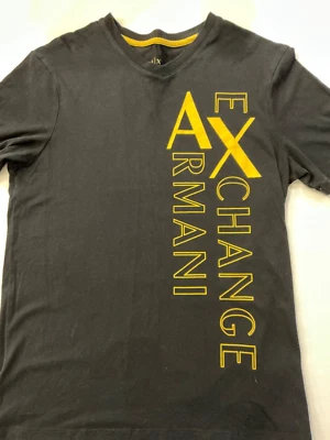 Armani Exchange Black T-shirt w/ Vertical Yellow Logo XS Slim Fit 100% Cotton - Image 1 of 4