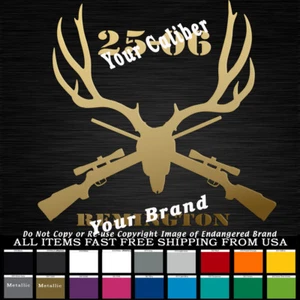 Deer Hunter Antlers skull Crossed Guns 25-06 Remington sticker Your Text custom - Picture 1 of 12