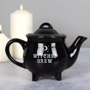 Hexen Braukessel Teekanne schwarz magische Keramik Gothic Wicca Halloween Geschenk - Bild 1 von 4