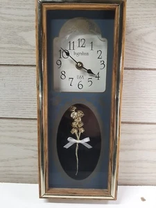 Ingraham Quartz Wall Clock Rose Lace Blue Gold Oak Brass Vtg USA Working - Picture 1 of 8