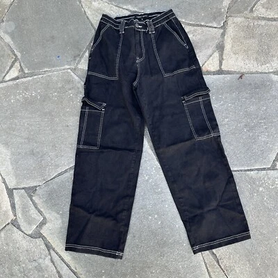 Pantalones cargo Almost Famous para mujer medianos 26 negros holgados pierna ancha patinador grunge Foto 1 de 4