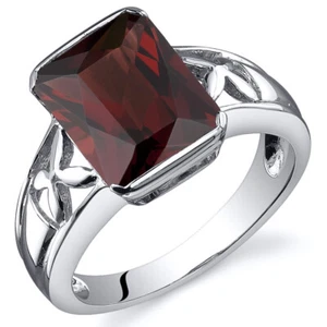 Anillo solitario granate grande corte radiante de 4,00 cts plata de ley tamaños 5 a 9 - Imagen 1 de 3