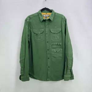 10.Deep Mens Green Utility Long Sleeve Button Down Shirt Size M - Picture 1 of 9