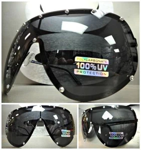 ENORME CRISTAL DE SOL ESTILO ESCUDO VINTAGE DE GRAN TAMAÑO Marco Negro Mate Lente Polarizada - Imagen 1 de 10