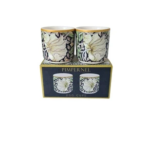 2 x Presentation Boxed Pimpernel Blue William Morris Egg Cups Fine China Green - Picture 1 of 3