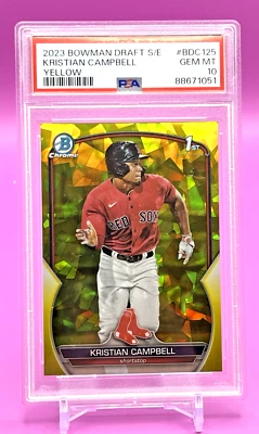 2023 Bowman Draft S/E Sapphire Kristian Campbell Yellow Ref 51/75 PSA Gem MT 10 - Image 1 of 2