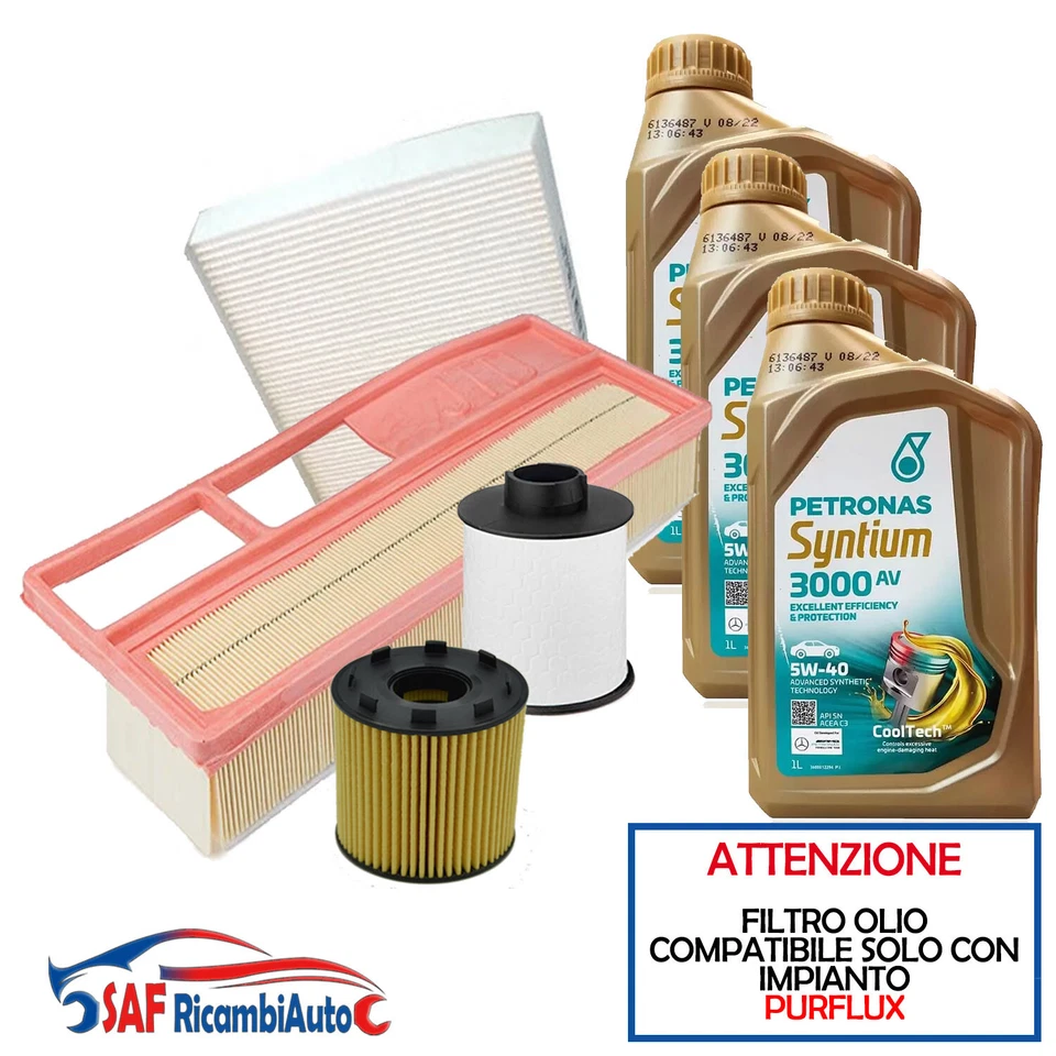 Kit Tagliando Fiat Punto 188 1.3 Multijet + Olio Petronas 5W40 (imp. Purflux) - Immagine 1 di 1