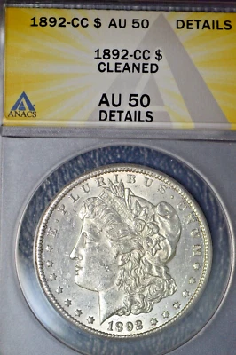 Dólar de plata Morgan 1892-CC muy bonito brillo para el grado AU-50 detalles Foto 1 de 4