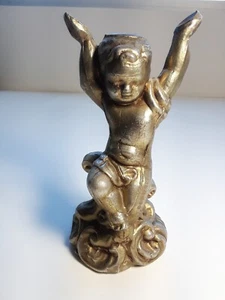 Vintage Cast Metal Gold Cherub Angel Boy Table Lamp Part Spacer 6.25 inch - Picture 1 of 9
