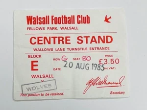 Boleto de partido de la Copa de la Liga Walsall V Wolverhampton Wanderers 1985/86 20-08-1985 - Imagen 1 de 1