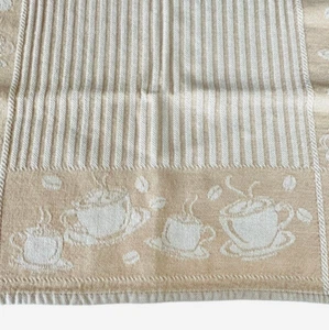 Asciugamano Cucina Tema Caffè Tè Beige Righe Bianche 100% Cotone Egiziano Tessuto - Foto 1 di 10