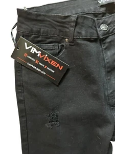 Vim Vixen Skinny Stretch Jeans Distressed Mini Nieten dunkelschwarz Größe 15 neu mit Etikett - Bild 1 von 6