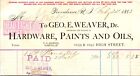 Geo Weaver Providence RI 1883 Billhead Paints Oils Head Light Oil