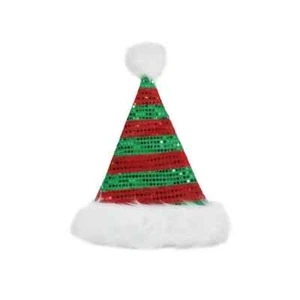 Holiday Time Christmas Hat Sequins Stripes, 12 in x 17 in, Red/Green - Picture 1 of 5
