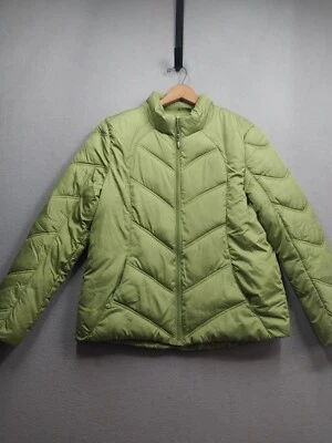 Athletic Works Quiltes Puffer Jacket Womens Large 12/14 Green Pockets Full Zip - Image 1 of 4