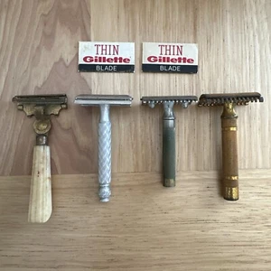 3 Vintage Gillette & Schlick Razors Silver And Gold Color Used - Picture 1 of 18