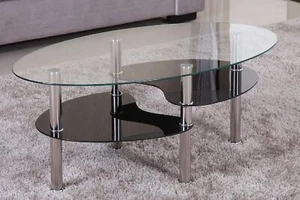 Couchtisch 98x55cm Klar Glas mit Ablagen in schwarz Wohnzimmertisch Tisch - Bild 1 von 4