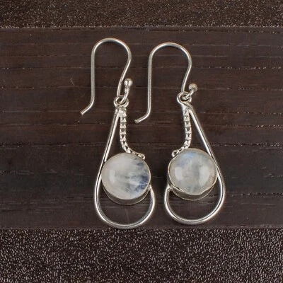 Rainbow Moonstone Gemstone 925 Sterling Silver Earrings Handmade Jewelry Gift - Image 1 of 3