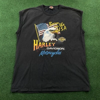 Vintage Harley Davidson Shirt Mens XL Black 80S Eagle Flag Tank Top Tee 1986 USA - Image 1 of 4