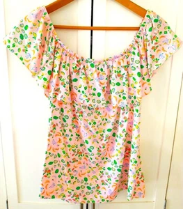 Lilly Pulitzer La Fortuna Off Shoulder Top Urchin Pink Juicy Fruit Design Size M - Picture 1 of 5