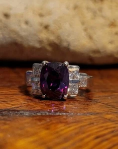 Cushion Cut Lab Created Amethyst Cocktail Ring CZ Akzente Atemberaubend Größe 8 - Bild 1 von 15