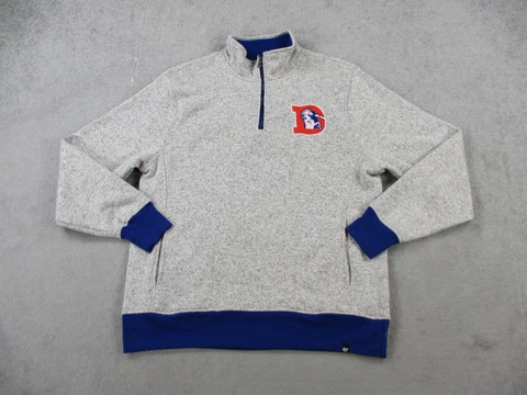 Denver Broncos Sweater Mens Extra Large Ivory Blue 1/4 Zip Fleece Lined 47 Brand Cover