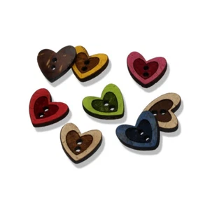 2 Kokosknöpfe Herz 12 mm braun rot blau Trachten Knopf Nähen Stricken DIY“ - Bild 1 von 8