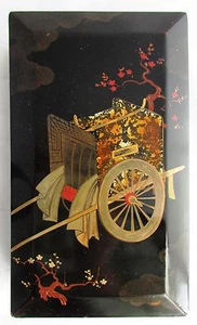 BESETZTES JAPAN HANDBEMALTE LACKIERTE METALLDOSE FEINE CHINOISERIE 1940-1950er JAHRE  - Bild 1 von 8