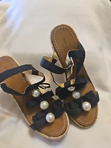 Kate Spade Blake Black pearl Ribbon Bow Espadrille Wedges Shoes Size 7 - Picture 1 of 14