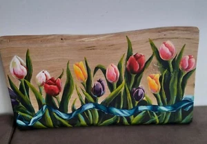 Quadro artigianale “tulipani” dipinto a mano su legno di quercia - Foto 1 di 7