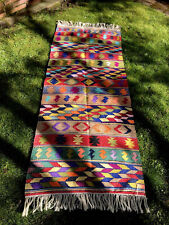Vintage Rug Geometric Tribal Kilim Wool Handmade Colorful Boho
