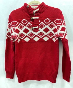 Cat & Jack Boy's Long Sleeve Fair Isle Fisherman Sweater RED Large  12/14 KNIT - Picture 1 of 8