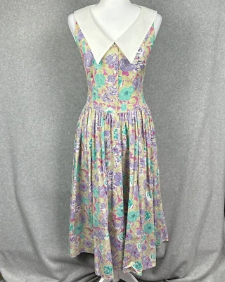 Vestido De Colección Robbie Bee Cottage Día del Té Talla S/M Cuello Solapa Floral Jardín Fiesta Foto 1 de 4