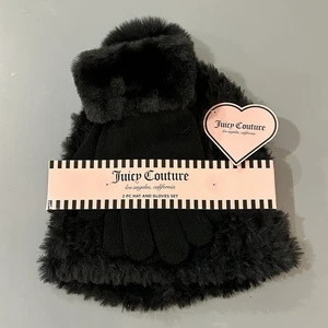 NWT Juicy Couture Beanie Hat & Gloves Set - Beautiful Black - Picture 1 of 3