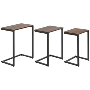 HOMCOM C-Shaped Nesting Tables Set of 3 with Steel Frame, Rustic Brown - Picture 1 of 12