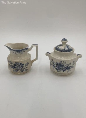 Juego de crema y azucarero Kensington beige azul balmoral Ironstone Foto 1 de 4