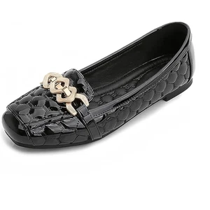 Größe 10 schwarze Damen-Penny-Loafer flache Slipper eckige Zehenpartie goldene Schnalle Design - Bild 1 von 10