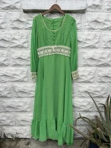 Vintage 1970’s Dress Women’s Green Prairie Maxi Cottage Core - Picture 1 of 16